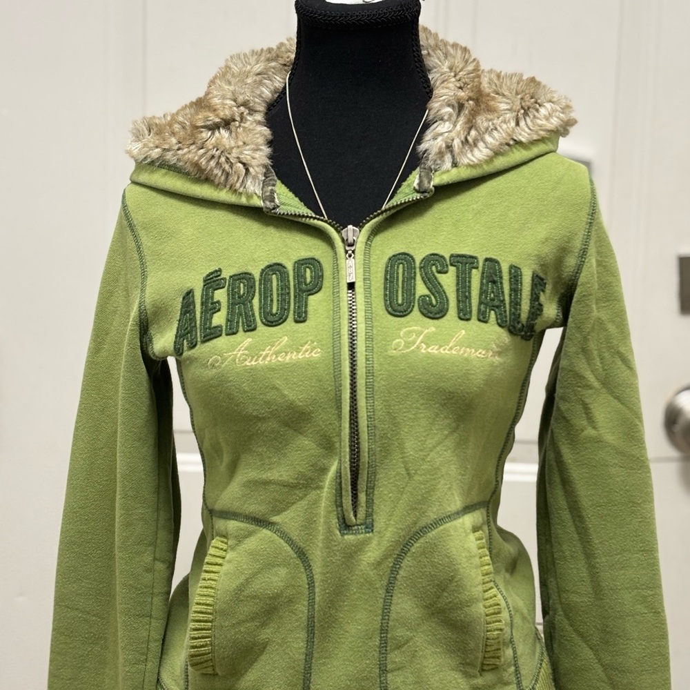💚RARE AEROPOSTALE 3/4 ZIP WITH FUR HOOD💚💚